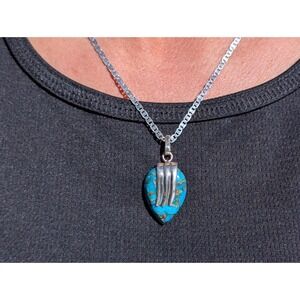 Handmade Kingman Copper Matrix Turquoise Pendant Necklace 18in Mariner Chain **